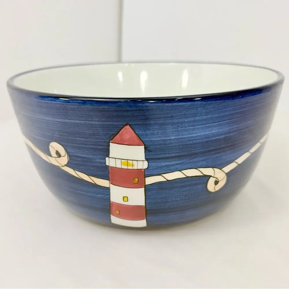 Brushes K.I.C Nautical Lighthouse Hand Painted Coastal Decor Bowl